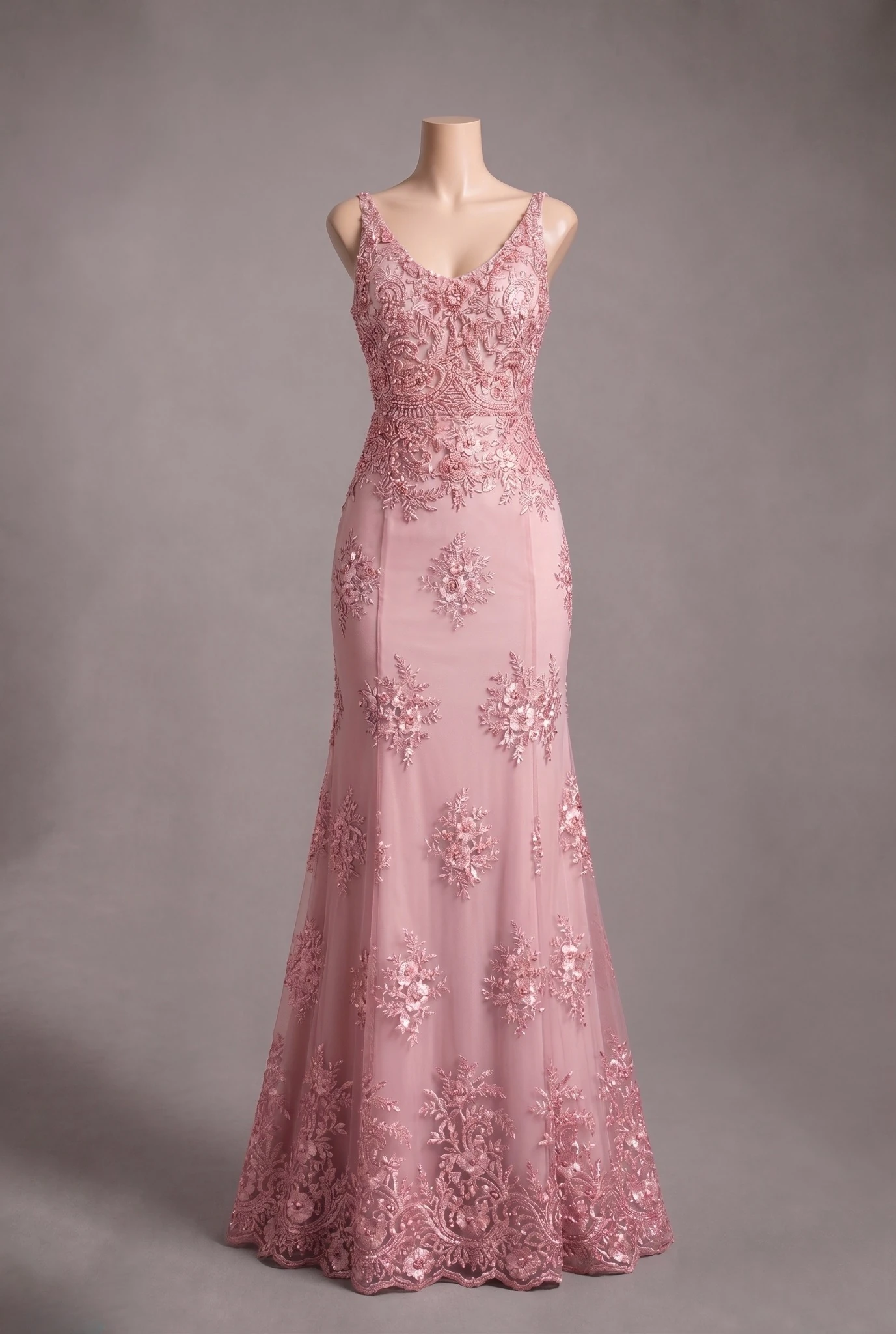 Vestido Rosa com Renda — frente