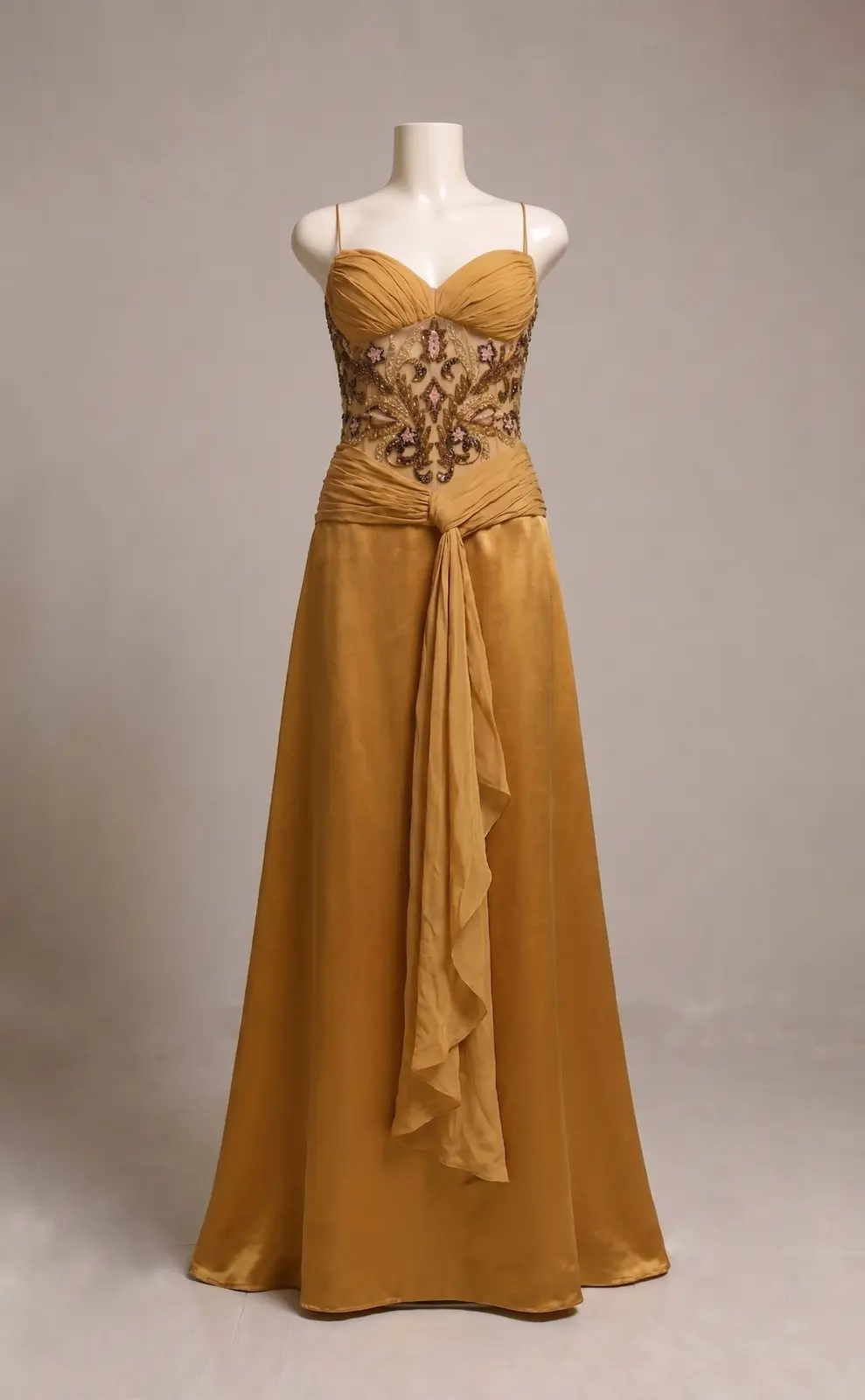 Vestido longo — Amarelo Queimado — frente