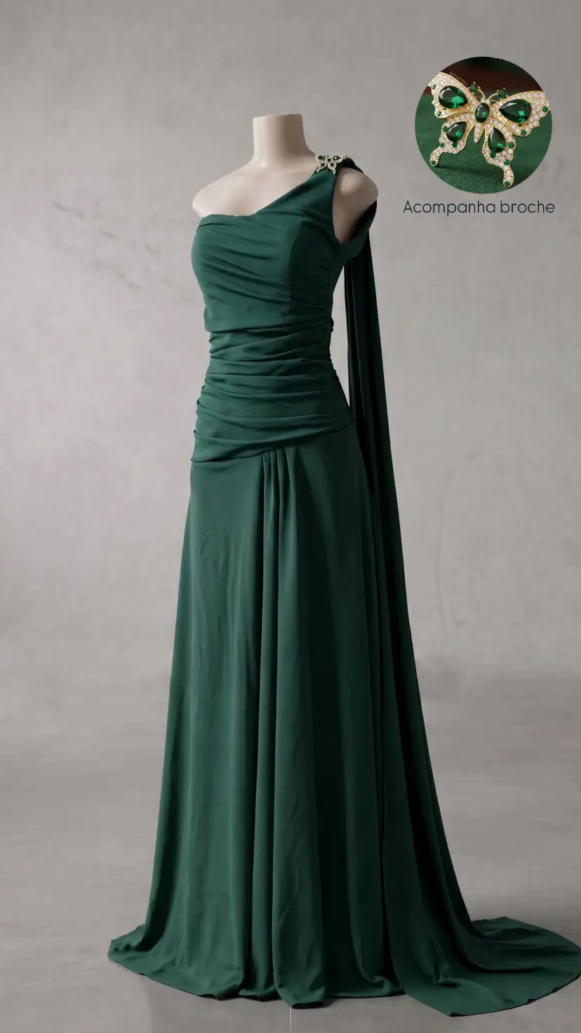 Vestido longo — Verde Escuro — frente