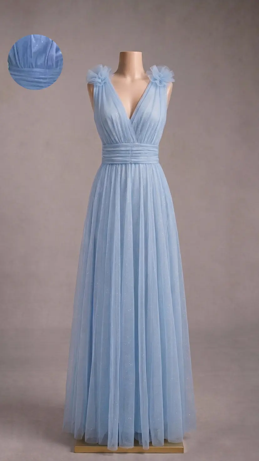 Vestido longo — Azul Serenity Brilhoso — frente