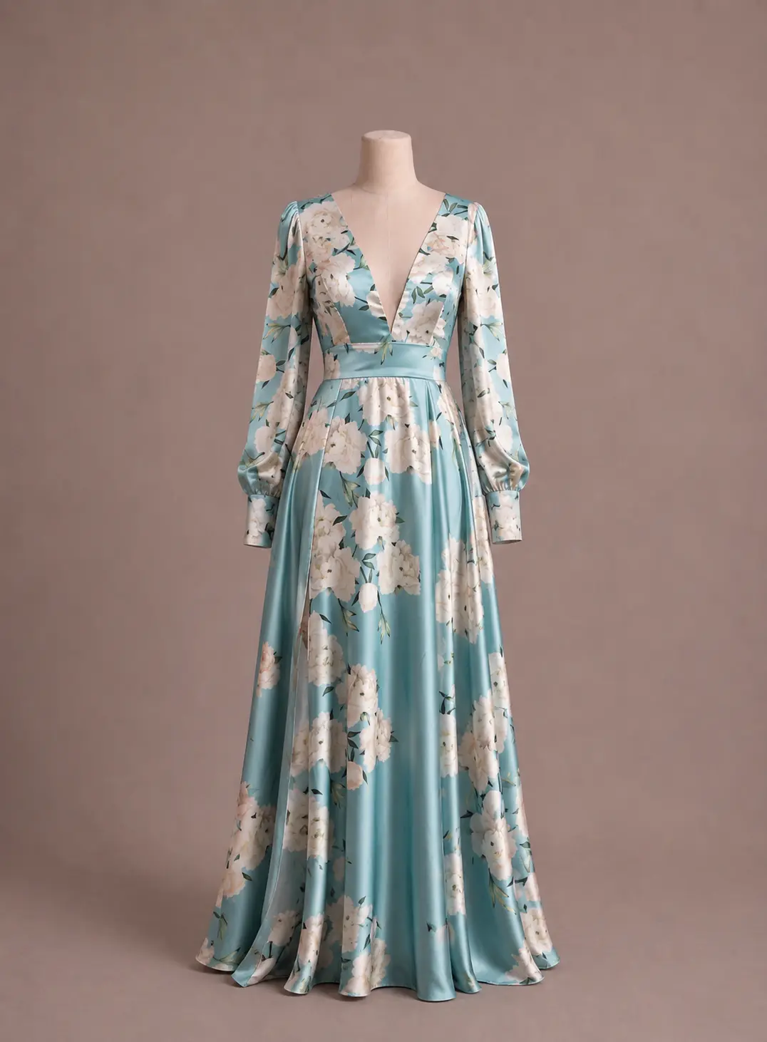 Vestido longo — Azul Estampado — frente