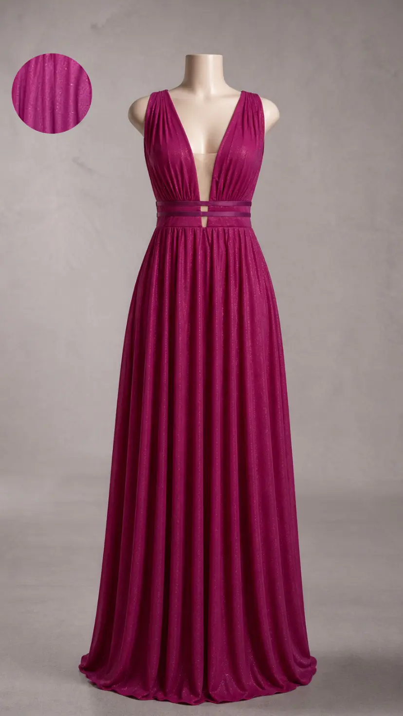 Vestido longo — Fúcsia Brilhoso — frente